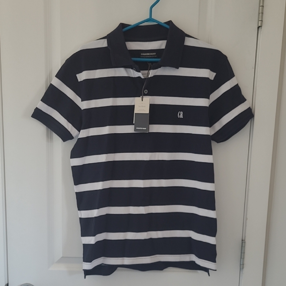 COUNTRY ROAD Navy and White Striped Men's Polo Shirt